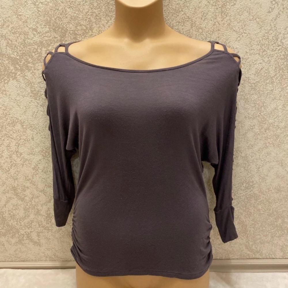 HeartSoul Charcoal Cold Shoulder Blouse